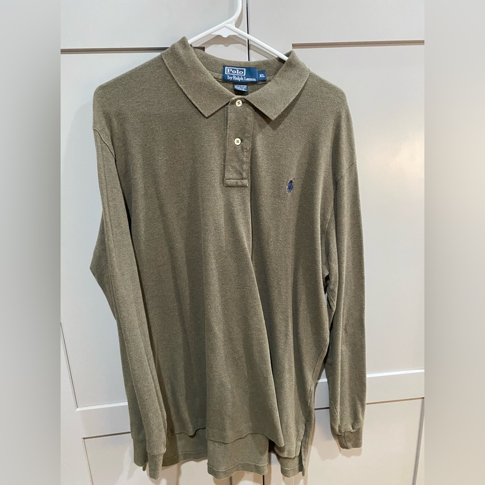 Men’s polo long sleeve shirt. Olive color. Size xl.